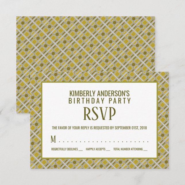 Invitation Motif géométrique doré, moderne Anniversaire RSVP (Devant / Derrière)