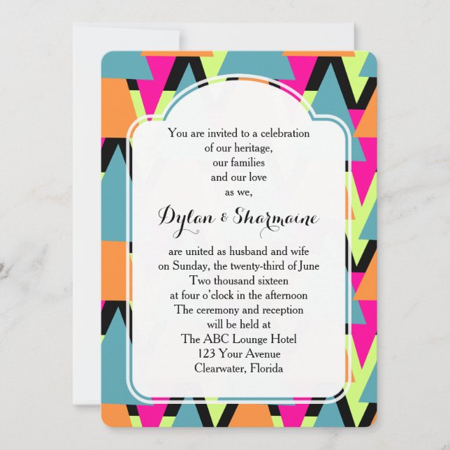 Invitation Motif géométrique style mariage des années 80 (Devant)