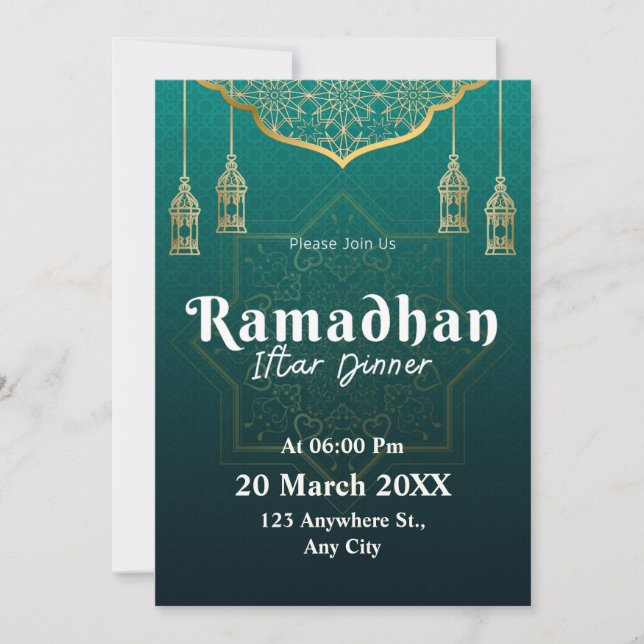 Invitation Motif géométrique vert et blanc Ramadan  (Devant)