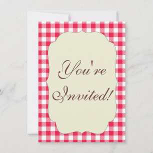 Invitation Motif Gingham Rouge et Blanc Classique Rustique