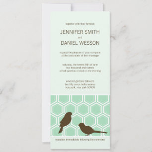 Invitation Motif Honeypeb En Vert Menthe Avec Inséparables