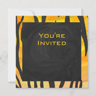 Invitation Motif imprimé tigre noir et orange Monogram
