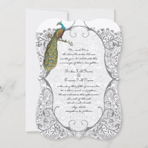 Invitation Motif Inséparable gris Whimsical Peacock Mariage