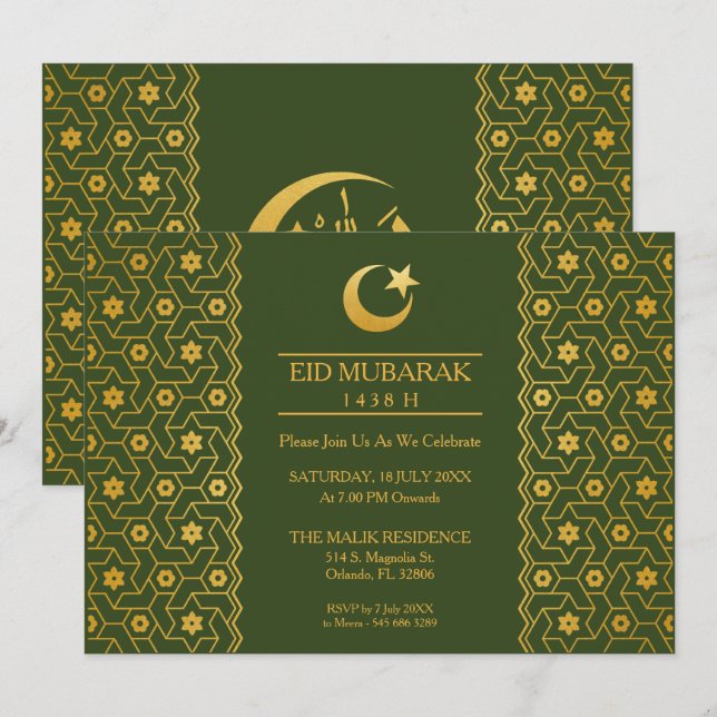 Invitation Motif islamique de la fête de l'Aïd (Devant / Derrière)