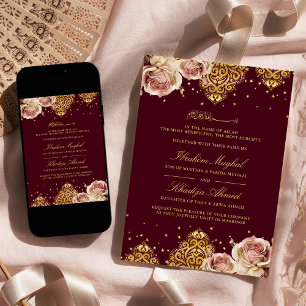 Invitation Motif islamique Rose Rose Burgundy Mariage Musulma