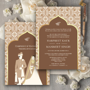 Invitation Motif ivoire Brown beige Anand Karaj Sikh Mariage