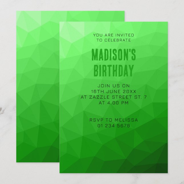 Invitation Motif lumineux à maillage géométrique dégradé vert (Devant / Derrière)