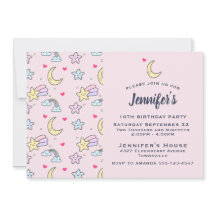 Motif Lune, Étoiles et Nuages sur Anniversaire Ros