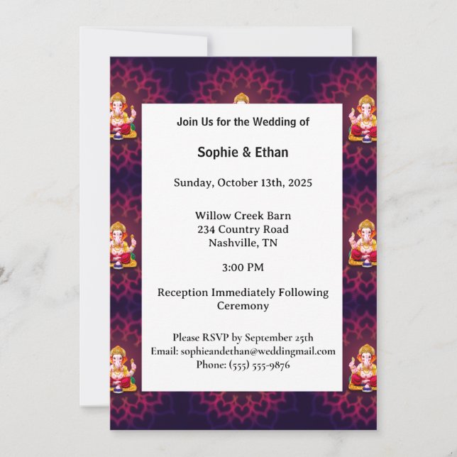 Invitation Motif Mandala Ganesh Violet Vibrant (Devant)