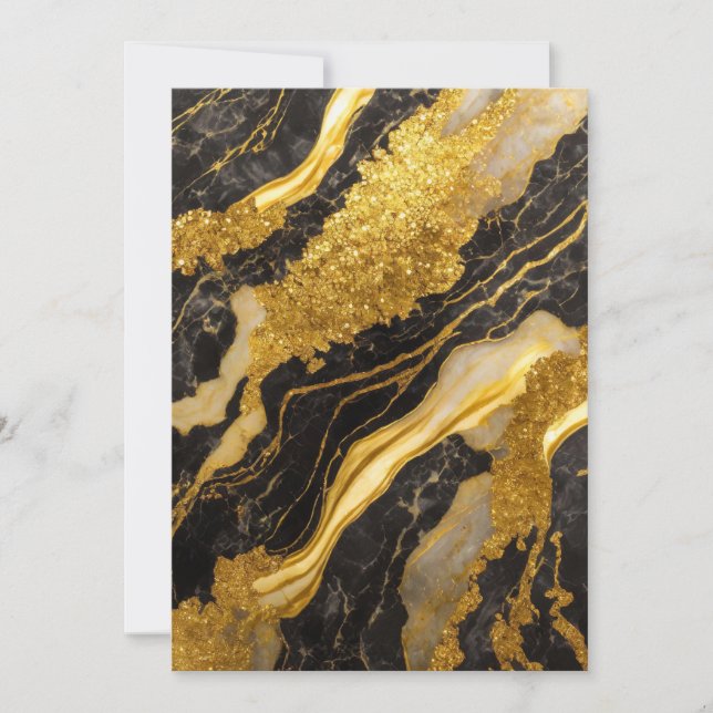 Invitation Motif Marbre Noir avec Or (Devant)