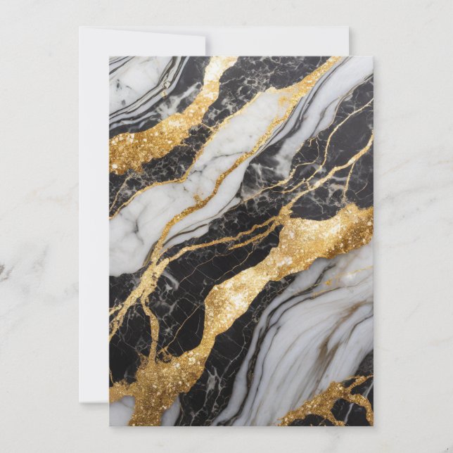 Invitation Motif Marbre Noir et Blanc avec Or (Devant)
