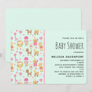 Invitation Motif mignon avec Animaux Heureux & Jouets Baby Sh