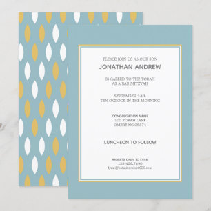 Invitation Motif moderne Blue White & Gold Bar Mitzvah