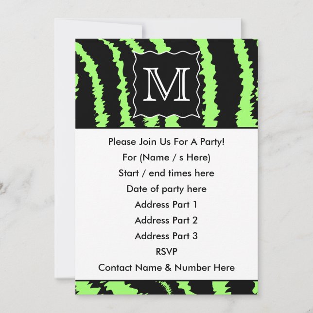 Invitation Motif monographique Lime vert et zèbre noir person (Devant)