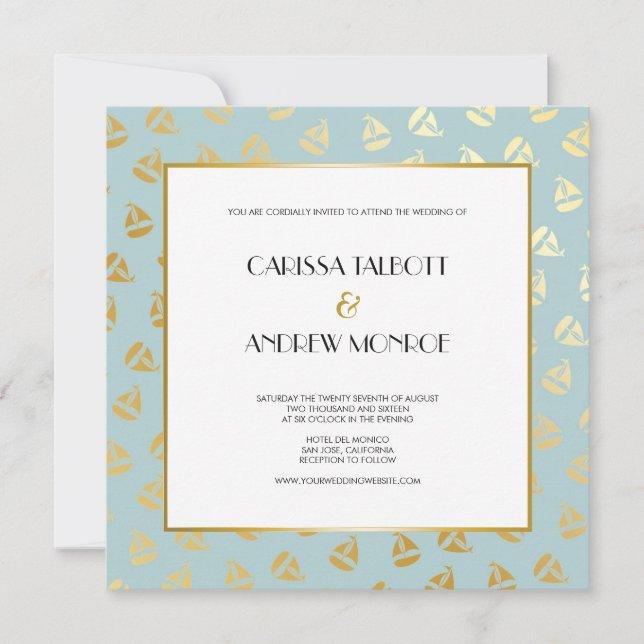 Invitation Motif nautique Golden Sailboat (Devant)