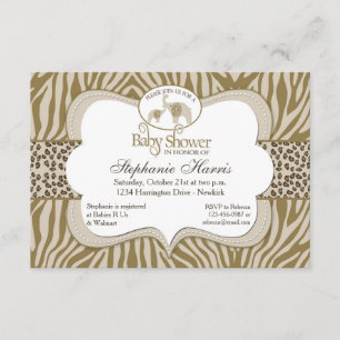 Invitation Motif neutre de léopard et de zèbre de baby shower