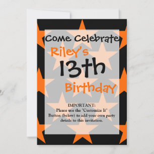 Invitation Motif Orange et Black Super Stars