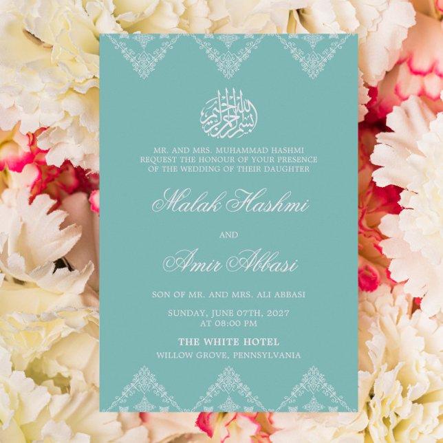 Invitation Motif Orné Turquoise clair Mariage musulman musulm (Créateur téléchargé)