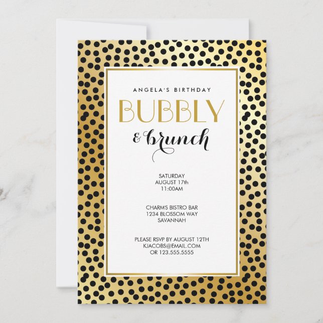 Invitation Motif Polka Dot moderne noir et or (Devant)