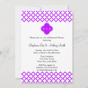 Invitation Motif Quatrefoil violet électrique Monogramme