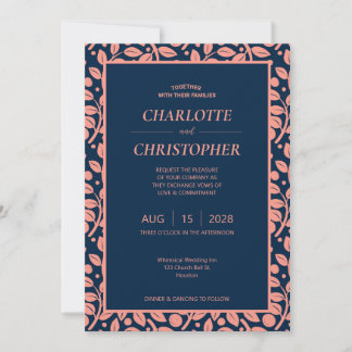 Invitation Motif rose et feuille bleue