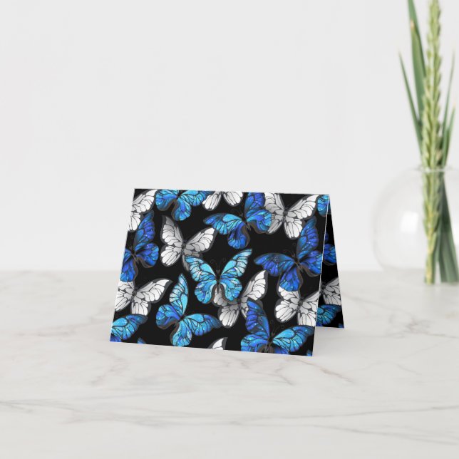 Invitation Motif sans couleur foncée avec papillons bleus Mor (Devant)