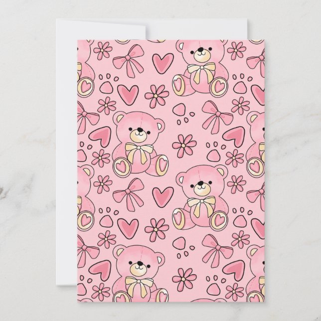 Invitation Motif sans couture d'ours en peluche rose Coquette (Devant)