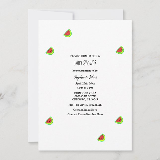 Invitation Motif simple Watermelon Baby shower fille garçon (Devant)