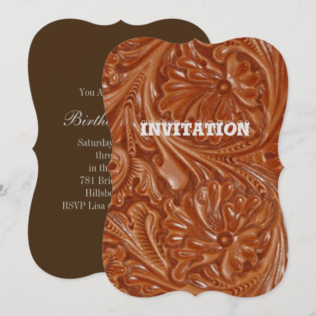 Invitation motif sud-ouest cuir western travaillé (Devant / Derrière)
