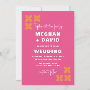 Invitation Motif Super rétro rose orange Mariage