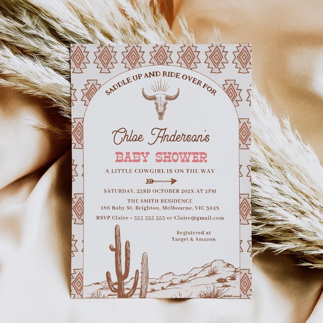 Invitation Motif tribal Boho Arch Rodeo Baby shower occidenta (Boho Rodeo Baby Shower Invitation Girl, Cowgirl Baby Shower Invitation, Western, Wild West Tribal)