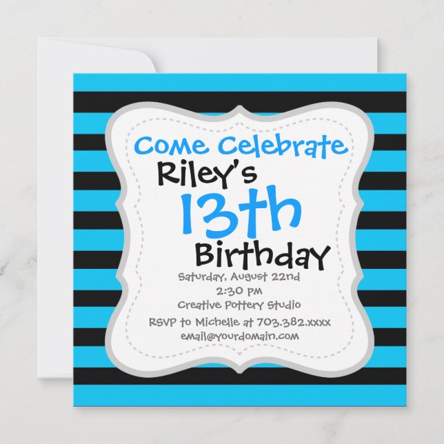Invitation Motif turquoise Blue Turquoise et White Stripes (Devant)