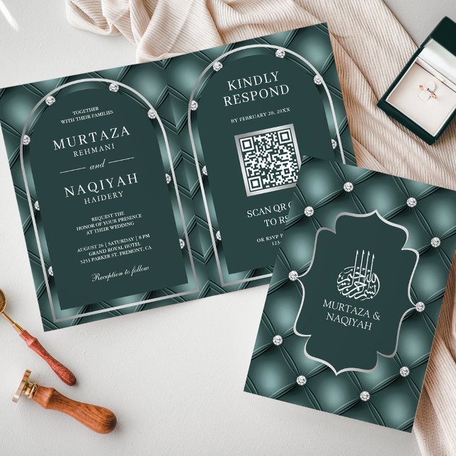 Invitation Motif Turquoise foncé Tufted QR Code Mariage musul (Créateur téléchargé)