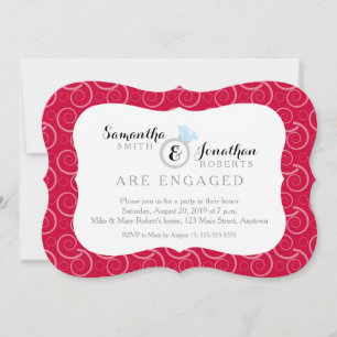 Invitation Motif White Swirl sur Red Engagement Party