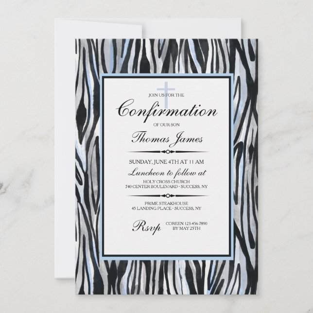 Invitation Motif Zèbre avec du Bleu (Devant)