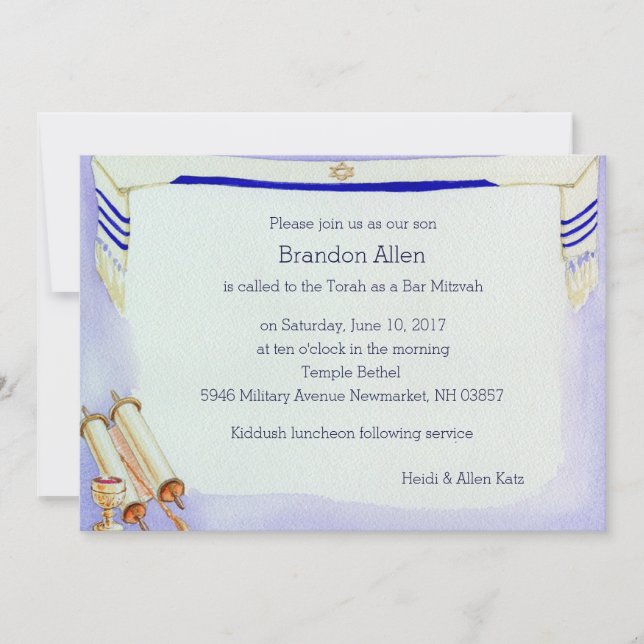 Invitation Motifs Bar Mitzvah en aquarelle (Devant)