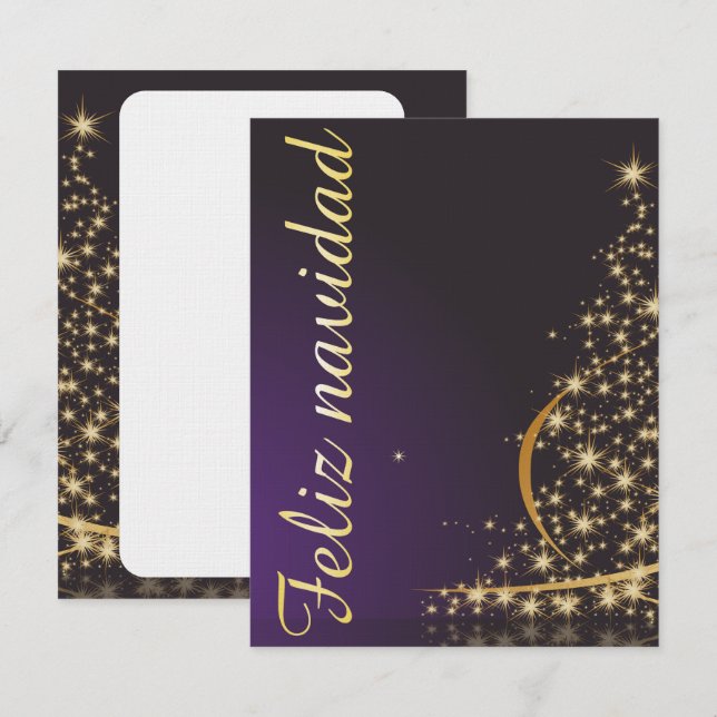 Invitation Motivo navideño morado oscuro con dorado árbol de (Devant / Derrière)