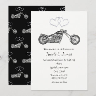 Invitation Moto Black & Silver Hearts Mariage de moto