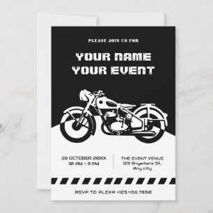 Invitation Moto classique noir et blanc