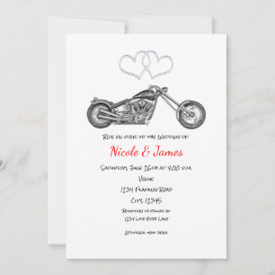 Invitation Moto & Coeurs d'argent Mariage de moto