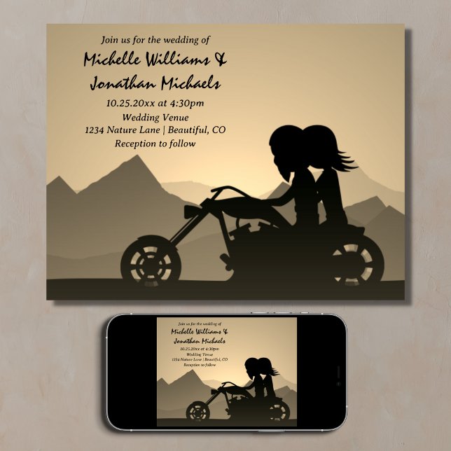 Invitation Moto Couple Mountain Mariage (Printed and Digital Motorcycle Couple Mountain Wedding)