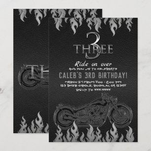 Invitation Moto en cuir noir en argent 3 3e anniversaire