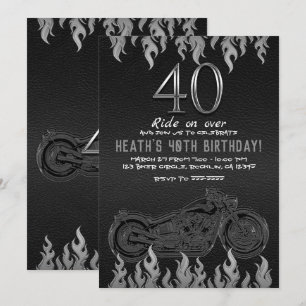 Invitation Moto en cuir noir en argent 40E 40 Anniversaire