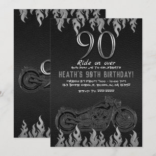 Invitation Moto en cuir noir en argent 90ÈME 90 Anniversaire