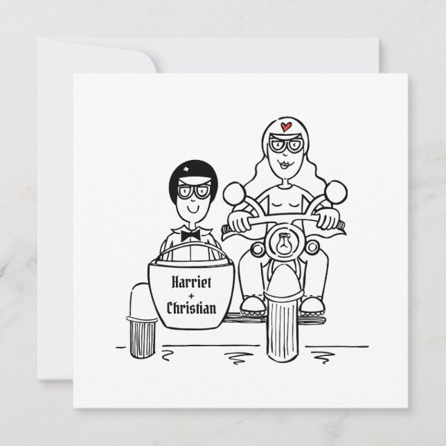 Invitation Moto et Mariage Sidecar personnalisés (Devant)
