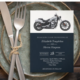 Invitation Moto Rustique moderne Marine Mariage classique