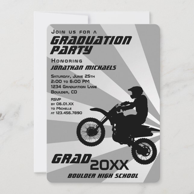Invitation Motocross Dirt Bike PHOTO Sunburst Graduation (Devant)