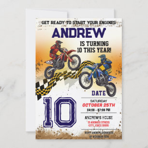 Invitation Motocross Dirt Motorbike Party Anniversaire