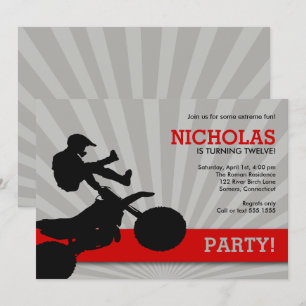 Invitation Motocross Dirtbike, Rouge et Noir