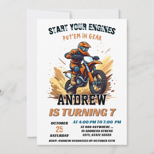 Invitation Motocross Racing Dirt Aventure Anniversaire (Devant)